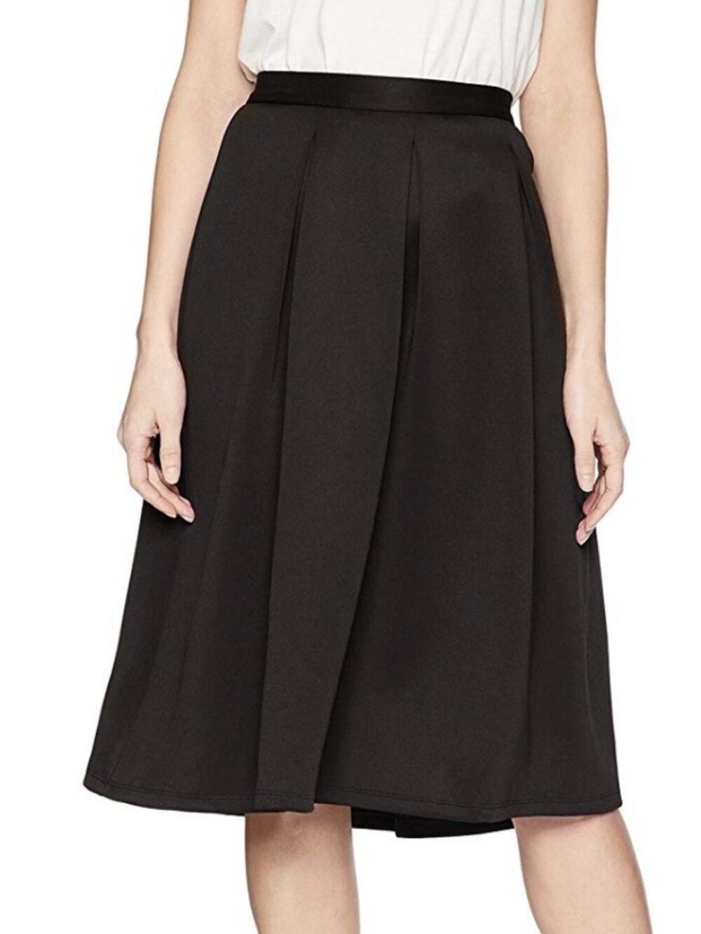 Chelsea & Theodore black A-line wide pleat skirt 14 scuba below knee office